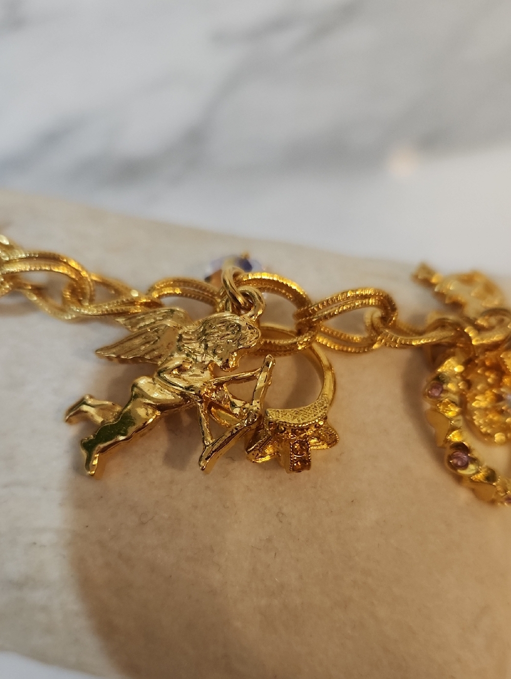 Kirks Folly Gold Charm Angel Bracelet with Clear Crystal Drops - Picture 9 of 13
